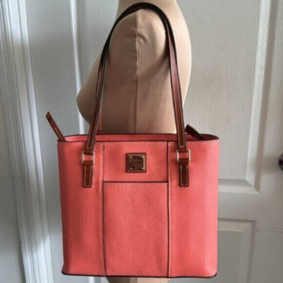 Dooney & Bourke Leather Small Lexington Pebbled Grain Shoulder Handbag Coral - Picture 3 of 13